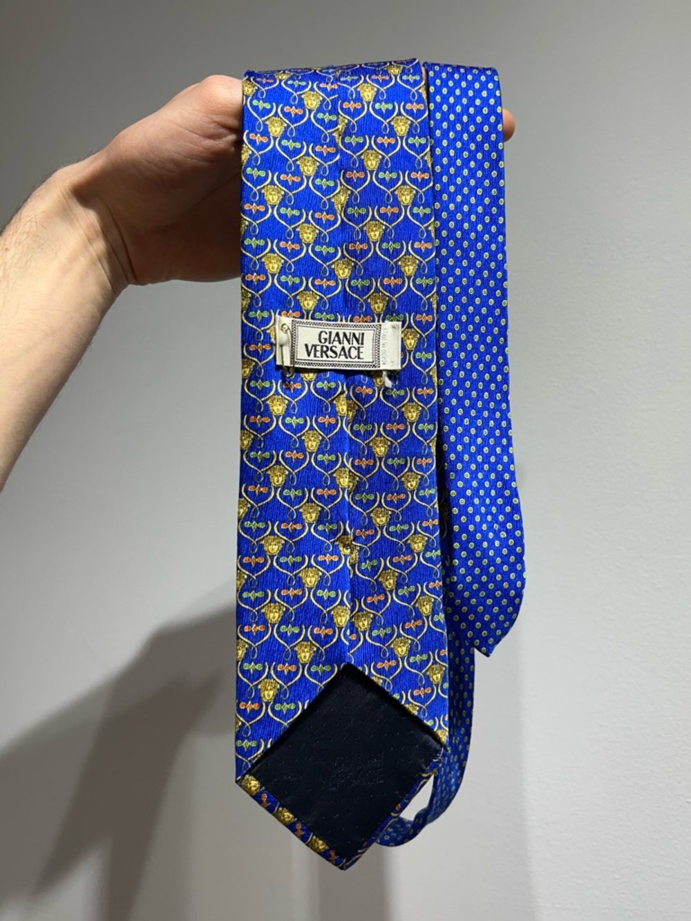 Gianni Versace Silk Tie Vintage Medusa Monogram Blue 9.5 Cm 3.6 inch